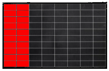 Im Landschaftsformat hat ein Modul mit Querstring-Design  4 nebeneinander liegende entkoppelte Zonen. Die kleinstmögliche Zone ist rot markiert.
